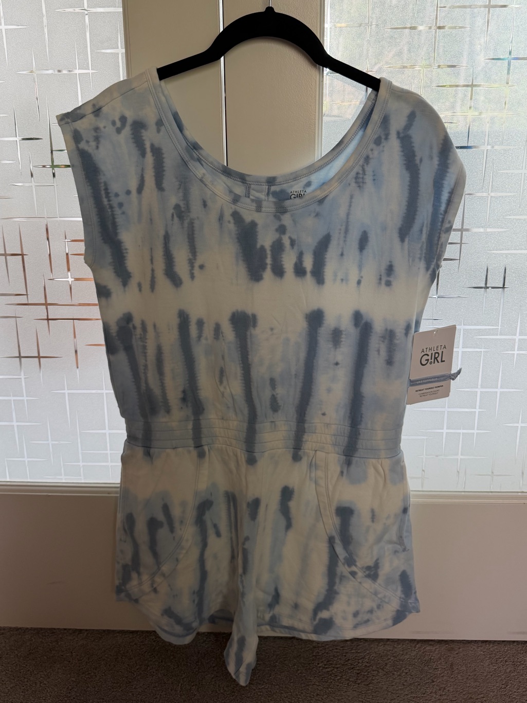 Athleta Girl Light Blue & White Tie-Dye Romper